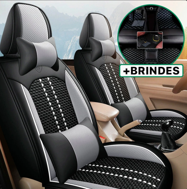Capa Universal Evotek Completa para Carro em Couro Legítimo com AirBag +3 BRINDES: Tapetes Automotivos