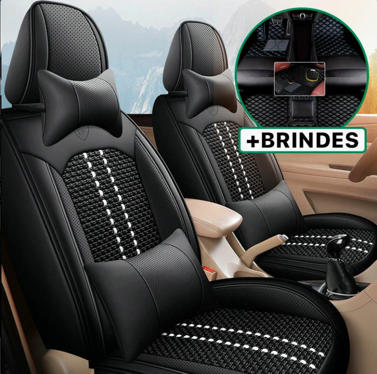 Capa Universal Evotek Completa para Carro em Couro Legítimo com AirBag +3 BRINDES: Tapetes Automotivos